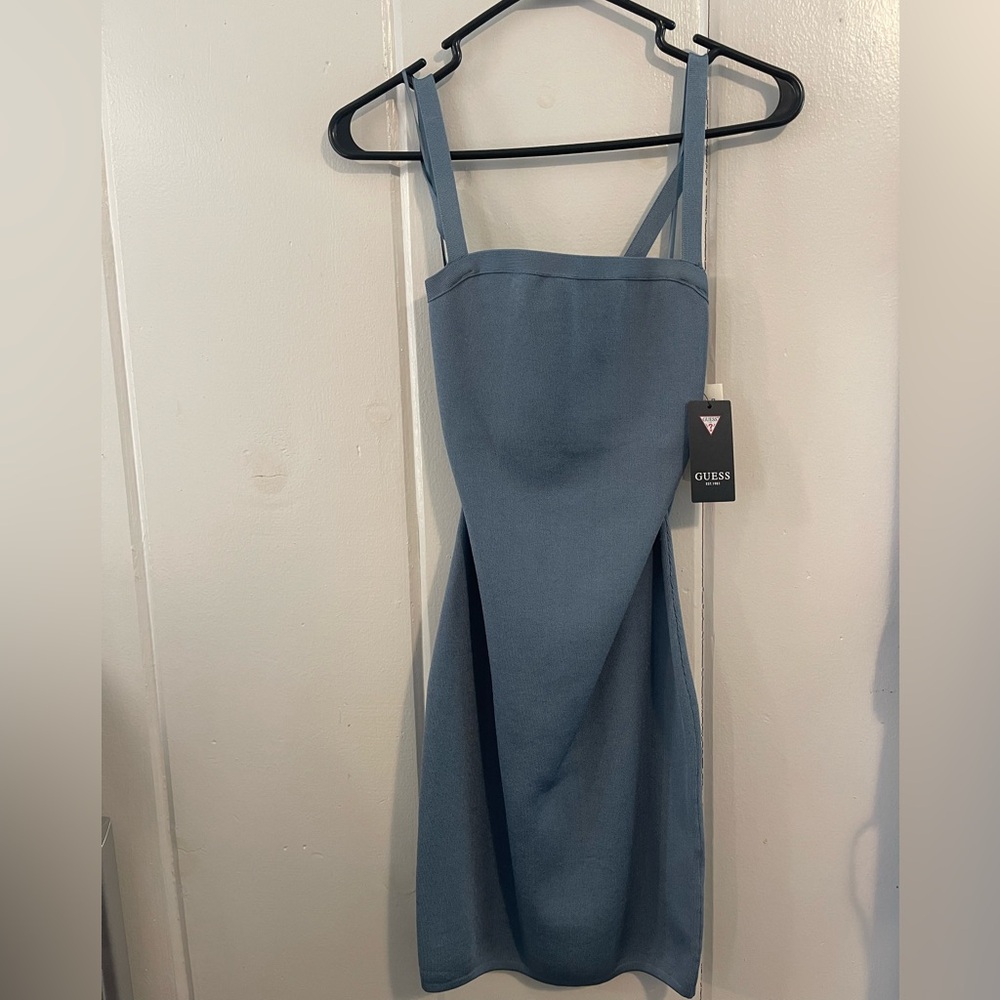 Guess Blue Sleeveless Square Neck Midi Sundress